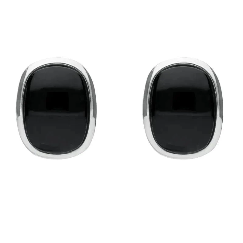 Sterling Silver Whitby Jet Curved Wide Oblong Stud Earrings. sold by Jura Watches