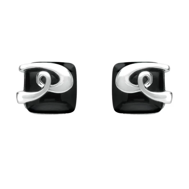 Sterling Silver Whitby Jet Cushion Pattern Stud Earrings sold by Jura Watches