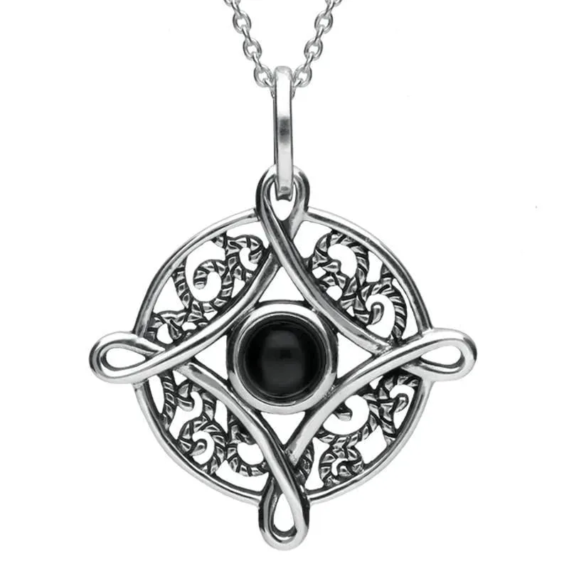 Sterling Silver Whitby Jet Four Point Cross Necklace sold by Jura Watches