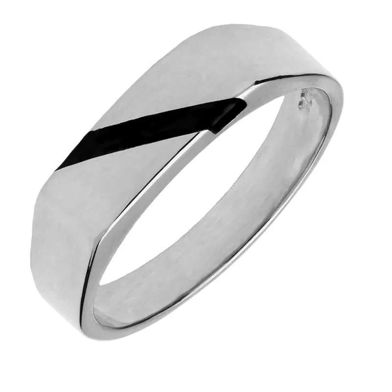 Sterling Silver Whitby Jet One Stone Slither Signet Ring sold by Jura Watches