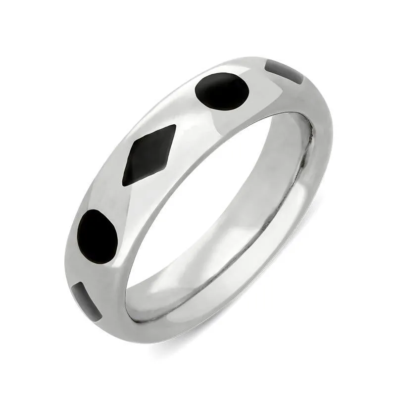 Sterling Silver Whitby Jet Diamond Dot Pattern 6mm Wedding Band sold by Jura Watches