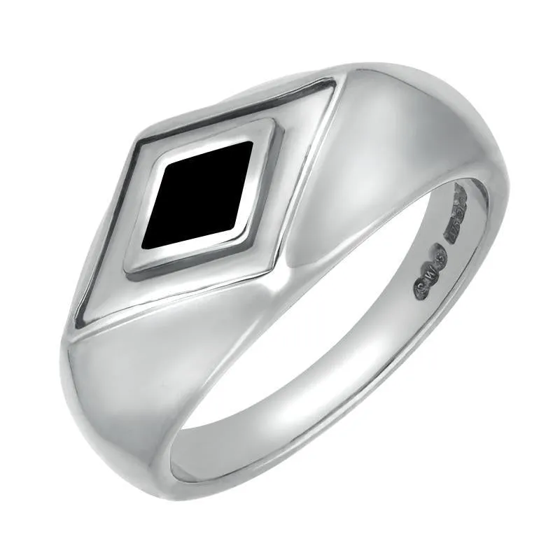 Sterling Silver Whitby Jet Diamond Shape Signet Ring sold by Jura Watches