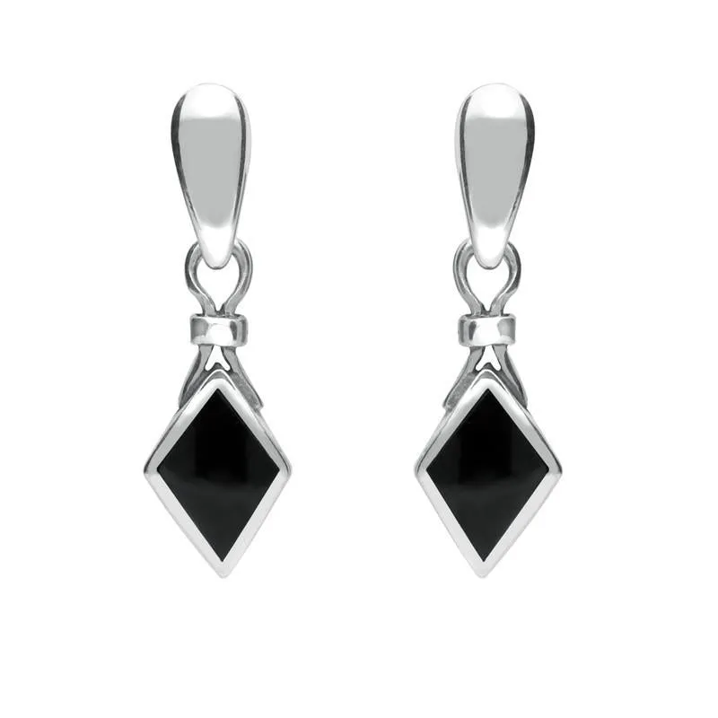 Sterling Silver Whitby Jet Dinky Diamond Shape Drop Earrings sold by Jura Watches