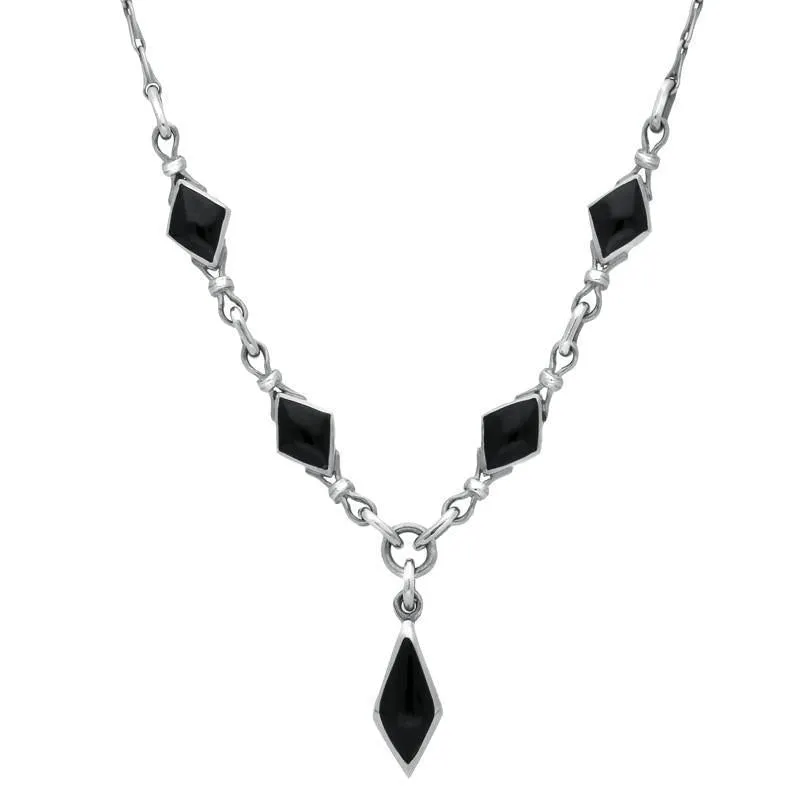 Sterling Silver Whitby Jet Diamond Shaped Necklace sold by Jura Watches