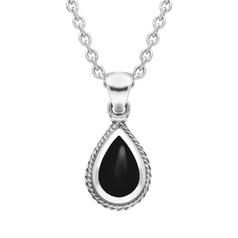 Sterling Silver Whitby Jet Dinky Pear Drop Necklace sold by Jura Watches