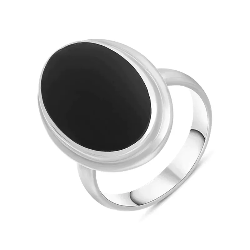 Sterling Silver Whitby Jet Domed Oval Ring sold by Jura Watches