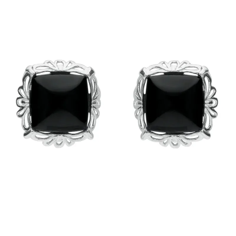 Sterling Silver Whitby Jet Fancy Cushion Stud Earrings sold by Jura Watches