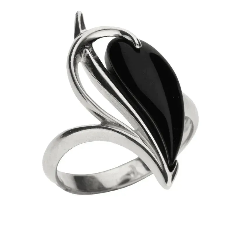Sterling Silver Whitby Jet Fancy Pear Shaped Ring sold by Jura Watches