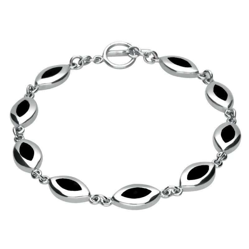 Sterling Silver Whitby Jet Framed Marquise Bracelet sold by Jura Watches
