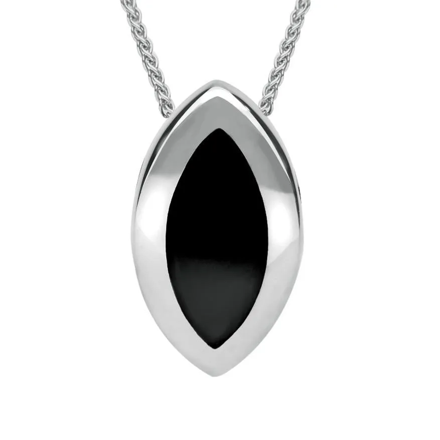 Sterling Silver Whitby Jet Framed Marquise Necklace sold by Jura Watches