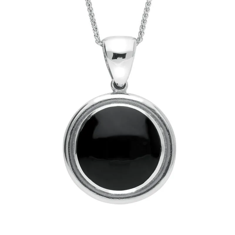 Sterling Silver Whitby Jet Framed Round Necklace sold by Jura Watches