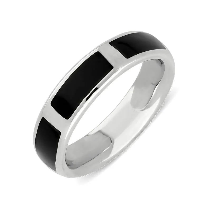 Sterling Silver Whitby Jet Heritage Gap 6mm Wedding Band sold by Jura Watches