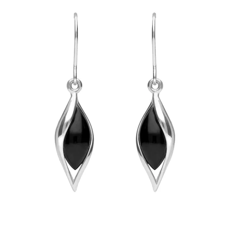 Sterling Silver Whitby Jet Graduated Twist Drop Earrings sold by Jura Watches