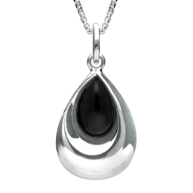 Sterling Silver Whitby Jet Half Stone Tear Drop Necklace sold by Jura Watches