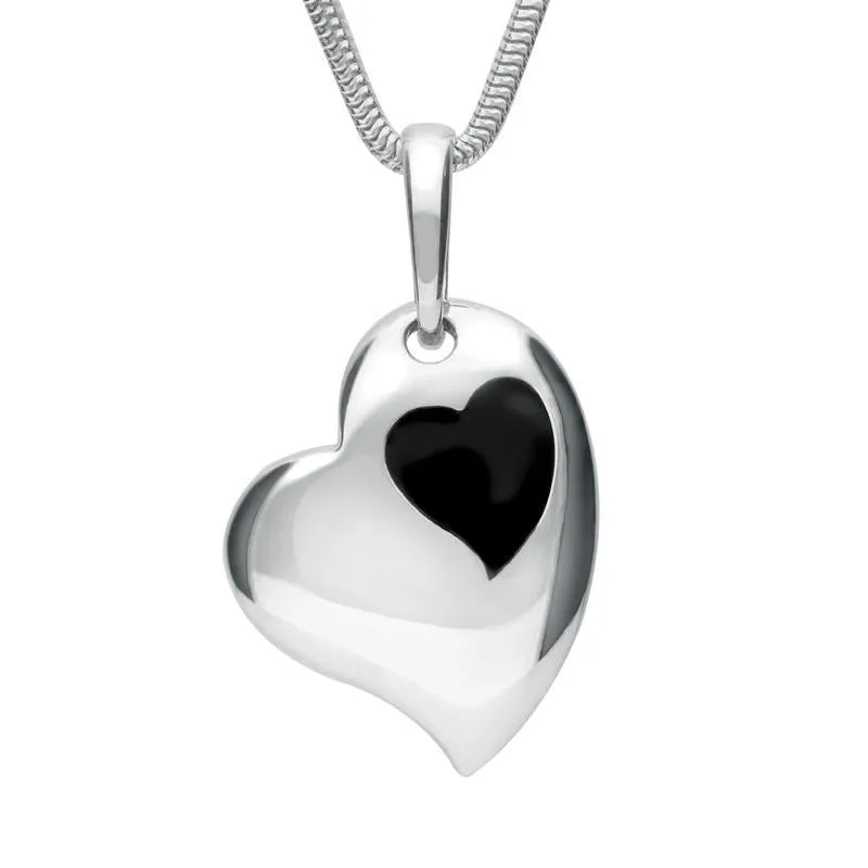 Sterling Silver Whitby Jet Inlaid Heart Necklace sold by Jura Watches