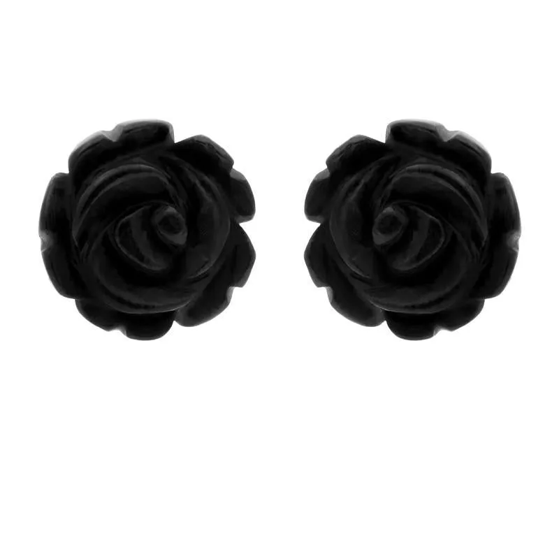 Sterling Silver Whitby Jet Tuberose 10mm Rose Stud Earrings sold by Jura Watches