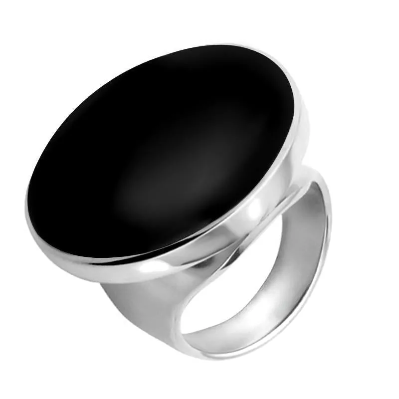 Sterling Silver Whitby Jet Large Round Ring sold by Jura Watches