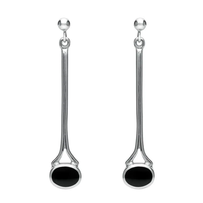 Sterling Silver Whitby Jet Long Drop Earrings sold by Jura Watches