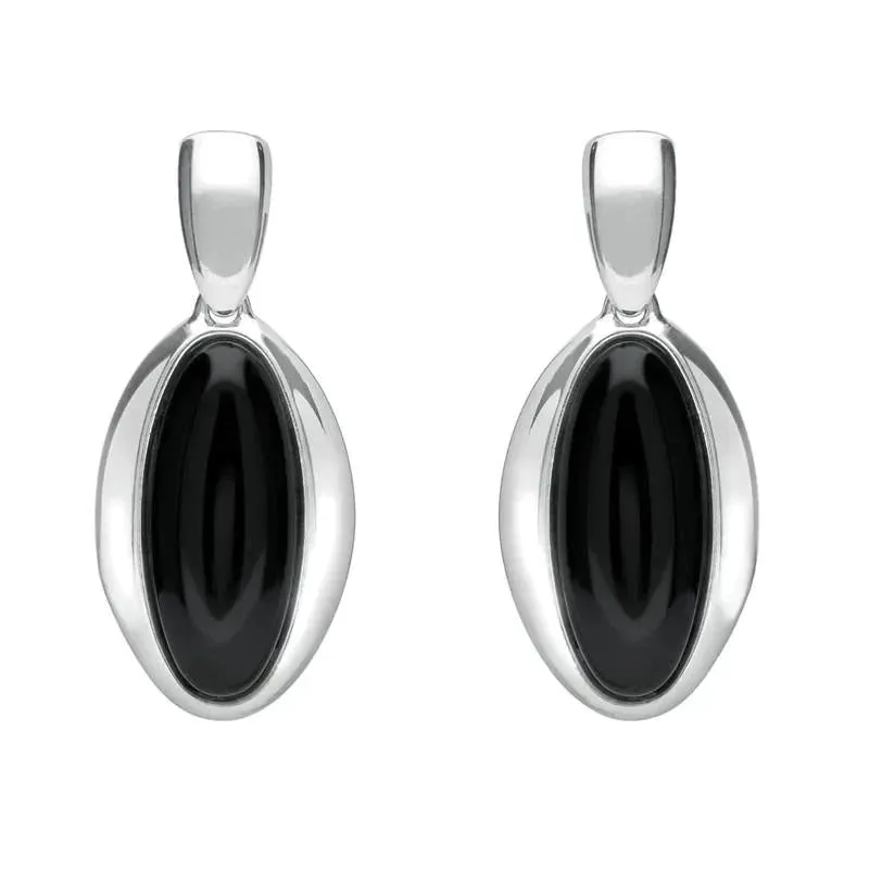 Sterling Silver Whitby Jet Heritage Long Oval Drop Earrings sold by Jura Watches