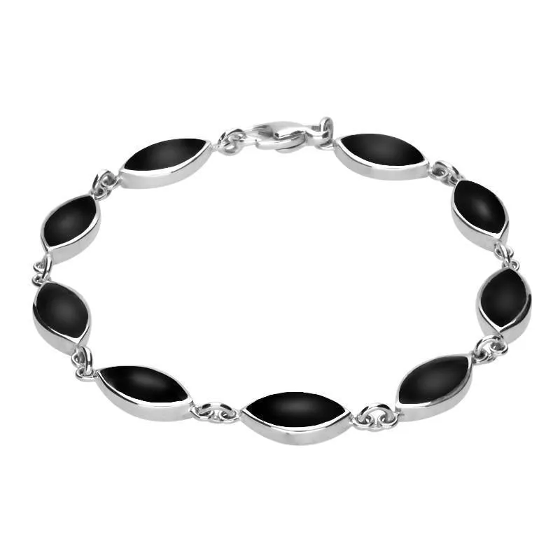 Sterling Silver Whitby Jet Marquise Bracelet sold by Jura Watches