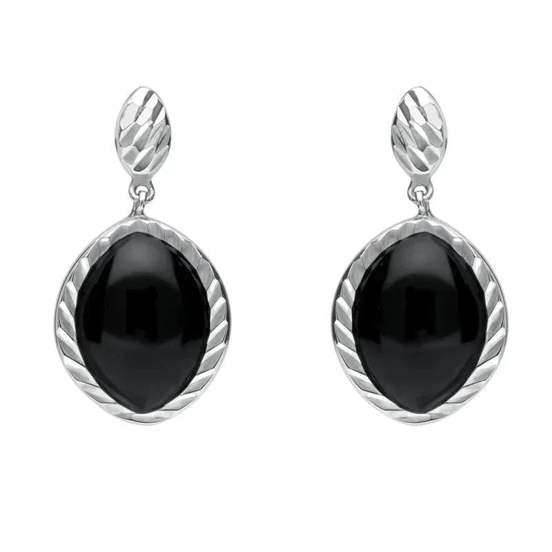 Sterling Silver Whitby Jet Marquise Drop Earrings sold by Jura Watches