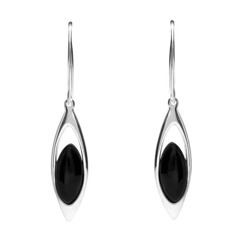 Sterling Silver Whitby Jet Marquise Open Drop Hook Earrings sold by Jura Watches