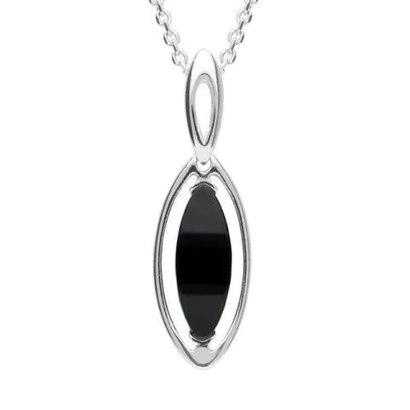 Sterling Silver Whitby Jet Marquise Open Sided Necklace sold by Jura Watches