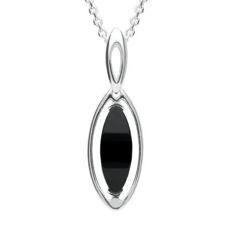 Sterling Silver Whitby Jet Marquise Open Sided Necklace sold by Jura Watches