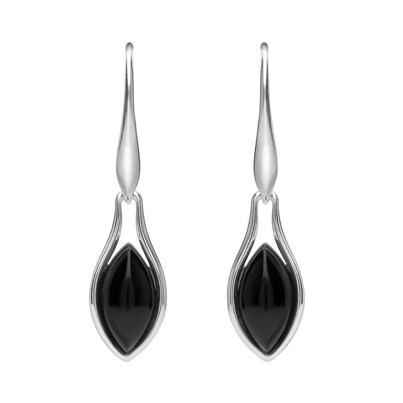 Sterling Silver Whitby Jet Marquise Part Set Drop Earrings sold by Jura Watches