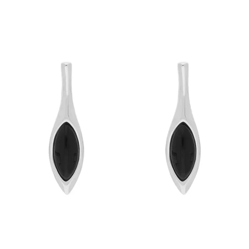 Sterling Silver Whitby Jet Marquise Drop Stud Earrings sold by Jura Watches