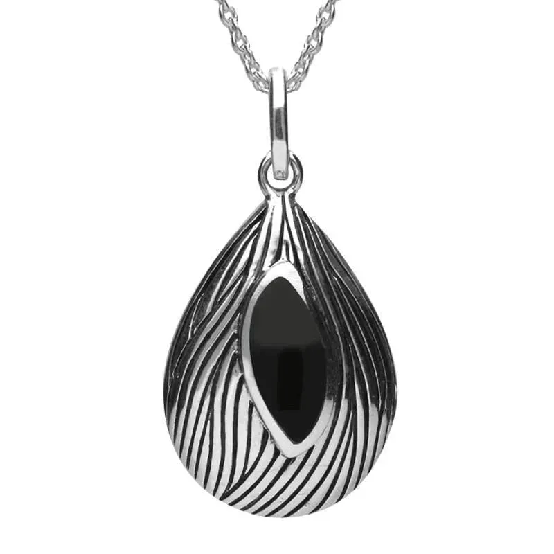 Sterling Silver And Whitby Jet Marquise Wave Wood Effect Necklace sold by Jura Watches