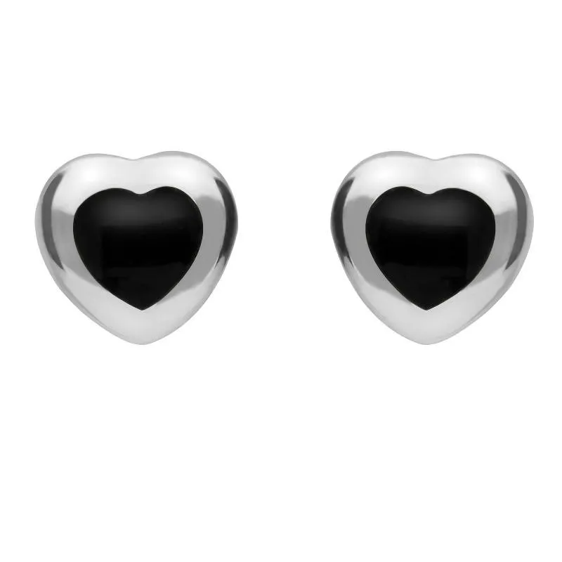 Sterling Silver Whitby Jet Framed Heart Stud Earrings sold by Jura Watches