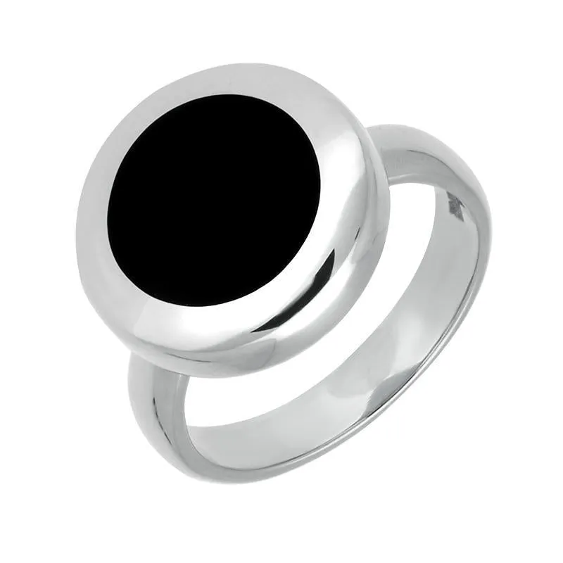 Sterling Silver Whitby Jet Modern Framed Round Ring sold by Jura Watches