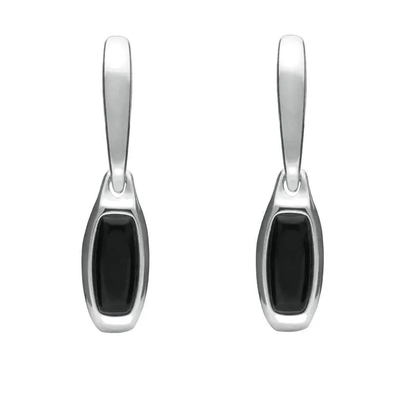 Sterling Silver Whitby Jet Oblong Hinged Drop Earrings sold by Jura Watches