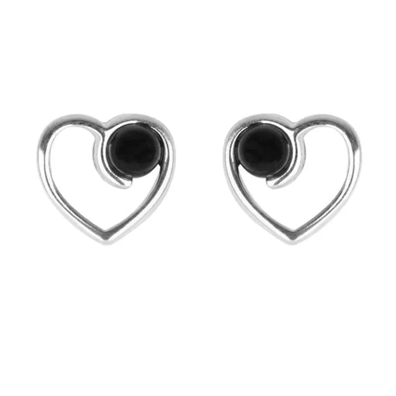 Sterling Silver Whitby Jet Open Heart Bead Stud Earrings sold by Jura Watches
