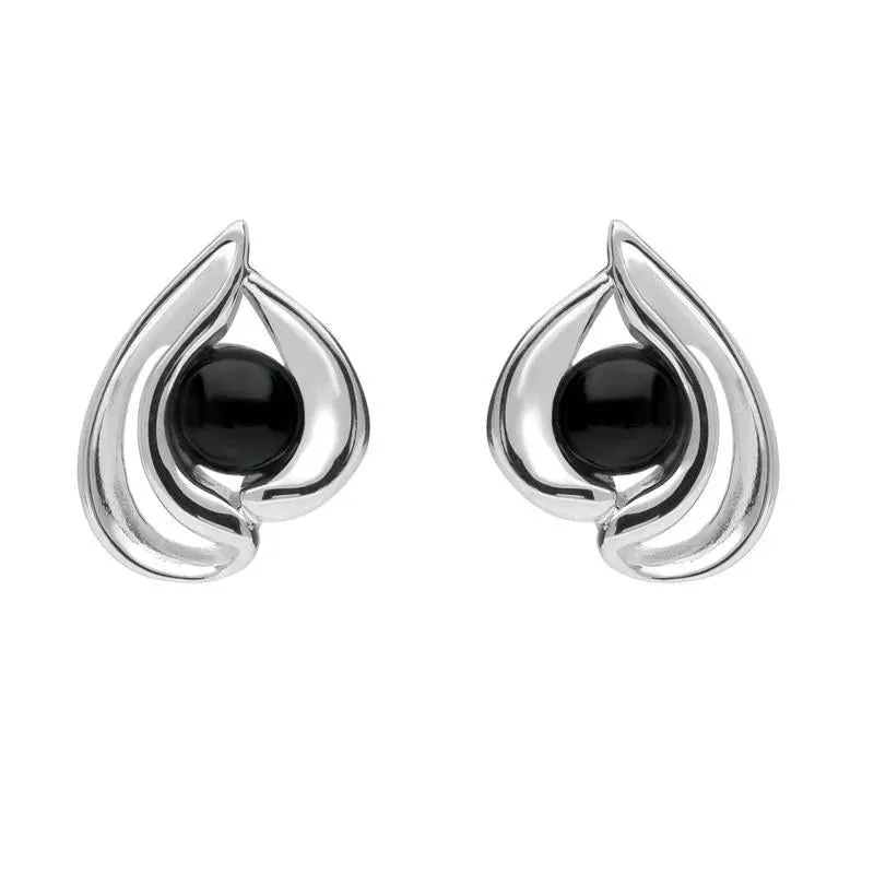 Sterling Silver Whitby Jet Open Teardrop Stud Earrings sold by Jura Watches