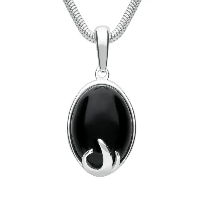 Sterling Silver Whitby Jet Oval Claw Necklace sold by Jura Watches
