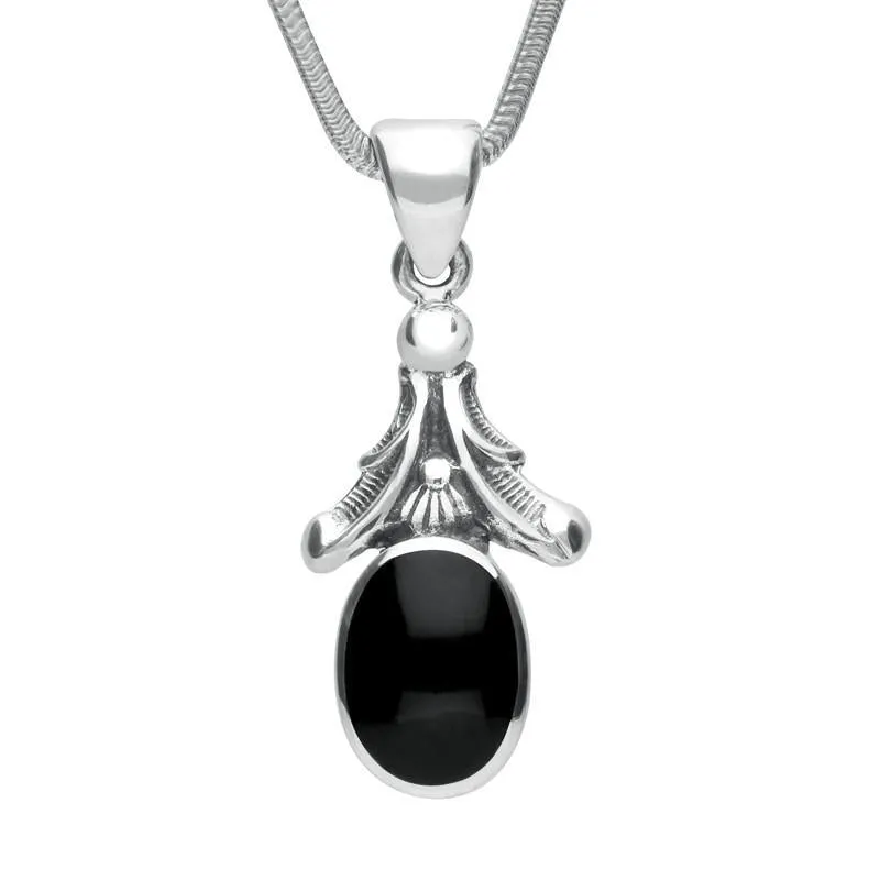 Sterling Silver Whitby Jet Heritage Oval Leaf Drop Necklace sold by Jura Watches