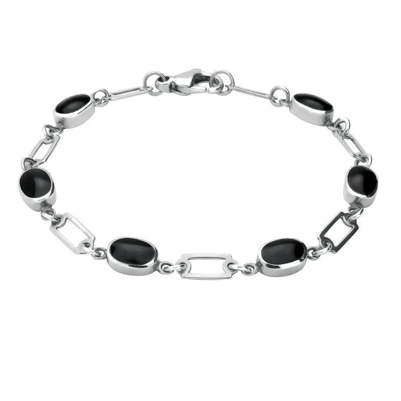 Sterling Silver Whitby Jet Oval Linked Bracelet sold by Jura Watches