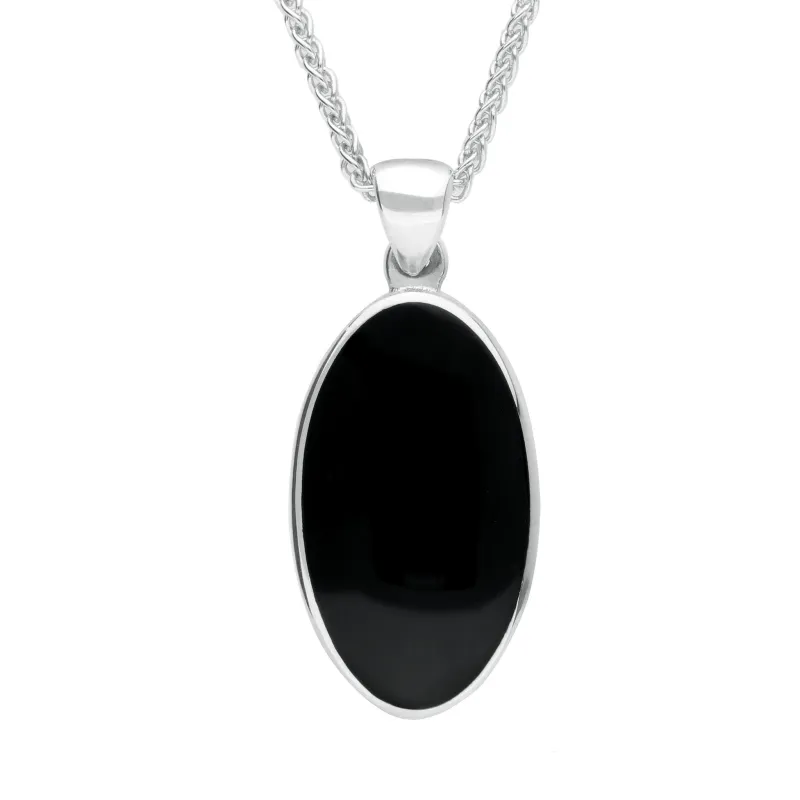 Sterling Silver Whitby Jet Oval Open Back Long Necklace sold by Jura Watches