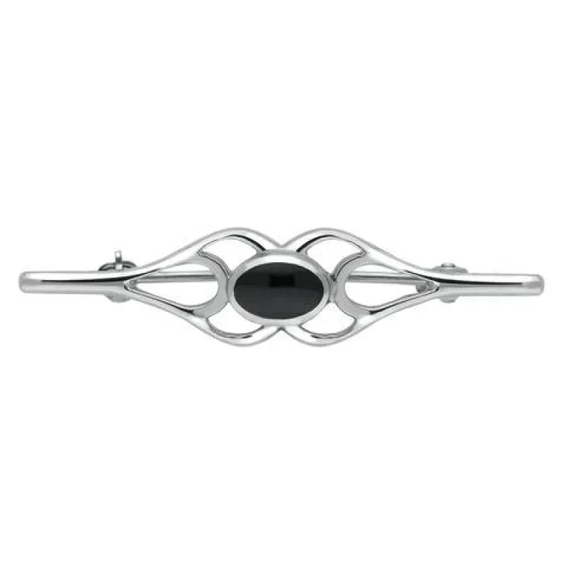 Sterling Silver Whitby Jet Oval Pierced Spoon Brooch sold by Jura Watches