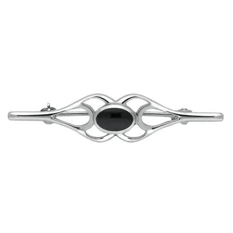Sterling Silver Whitby Jet Oval Pierced Spoon Brooch sold by Jura Watches