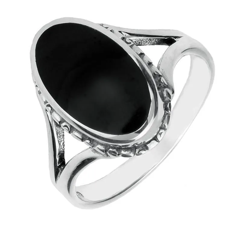 Sterling Silver Whitby Jet Oval Rope Edge Ring sold by Jura Watches