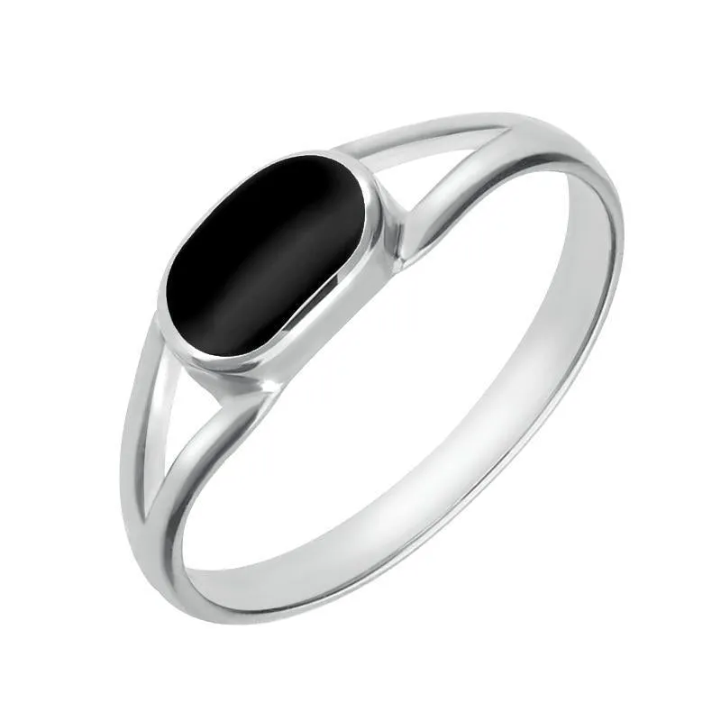 Sterling Silver Whitby Jet Heritage Oval Split Shank Ring sold by Jura Watches