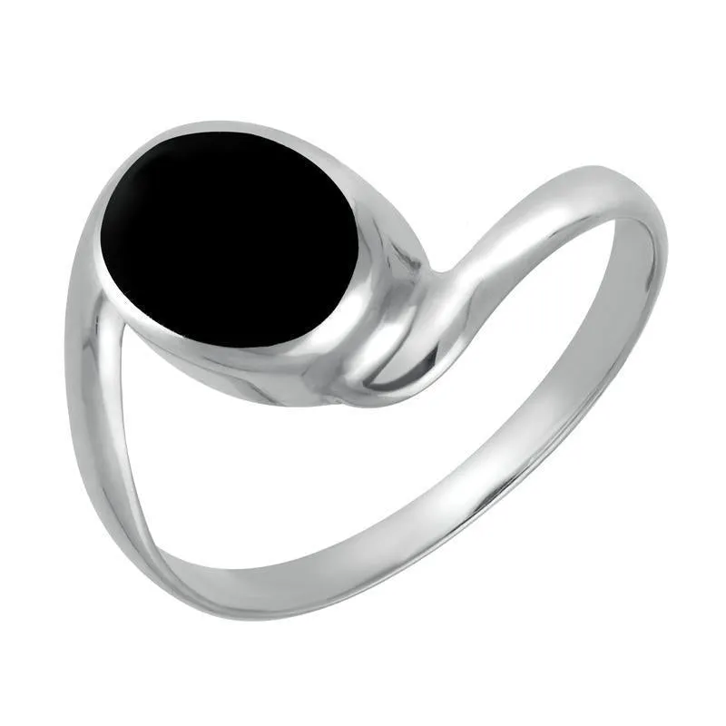 Sterling Silver Whitby Jet Oval Twist Shank Ring sold by Jura Watches