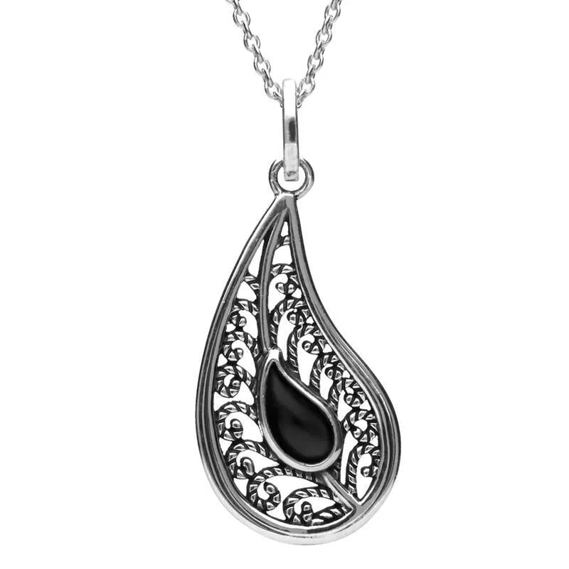 Sterling Silver Whitby Jet Oxidise Stone Teardrop Necklace sold by Jura Watches