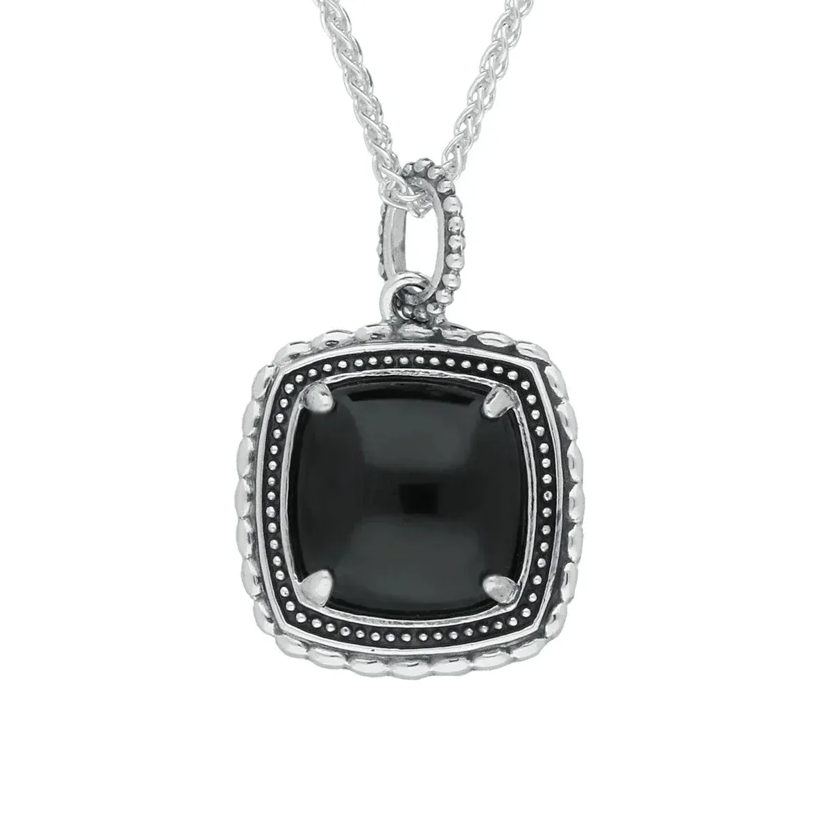 Sterling Silver Whitby Jet Oxidised Square Pattern Necklace sold by Jura Watches