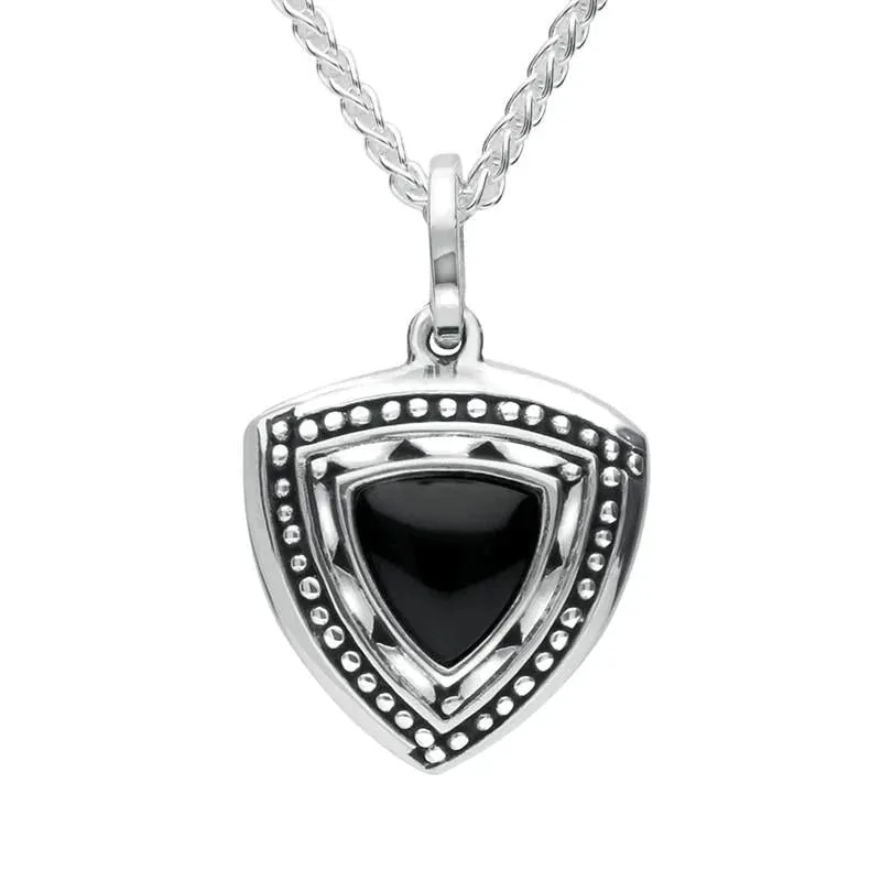 Sterling Silver Whitby Jet Oxidised Triangle Shield Necklace sold by Jura Watches