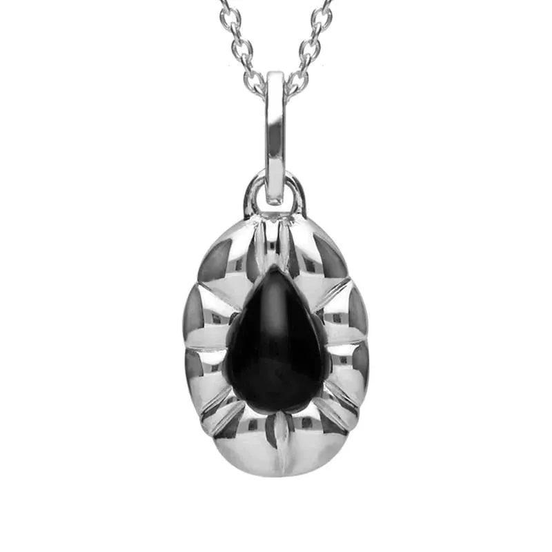 Sterling Silver Whitby Jet Heritage Pear Shaped Beaded Edge Necklace sold by Jura Watches