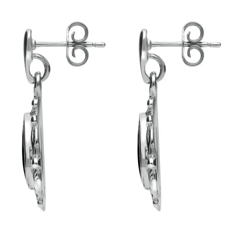 Sterling Silver Whitby Jet Pear Shaped Leaf Drop Earrings sold by Jura Watches product image thumbnail 2